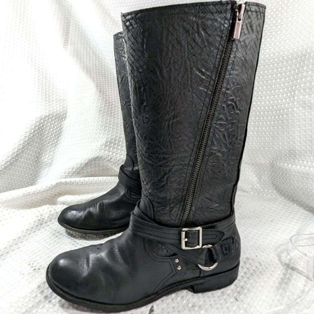 GIANNI BINI! ULTRA MOTO/BIKER STYLE HEAVY BLACK GENUINE LEATHER BOOTS! SZ 10M - Picture 11 of 11